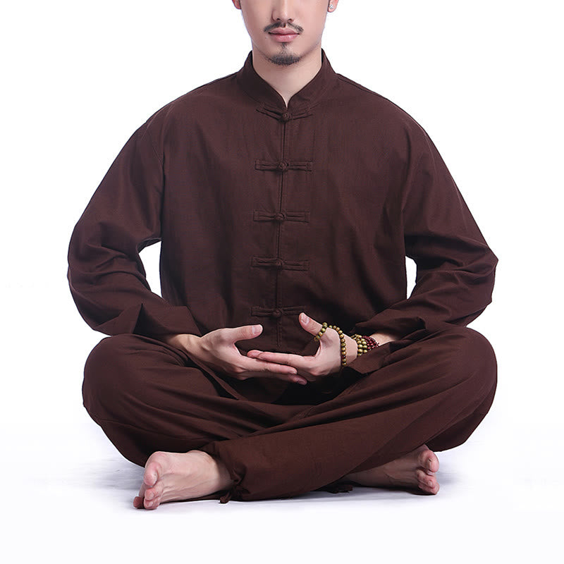 Conjunto de ropa para hombre, diseño de botones de rana china, Buddha Stones , meditación, oración, algodón, lino, espiritual, Zen, práctica de Yoga - Marrón (Manga larga) - US/UK/AU44，EU54 (3XL) - image 13
