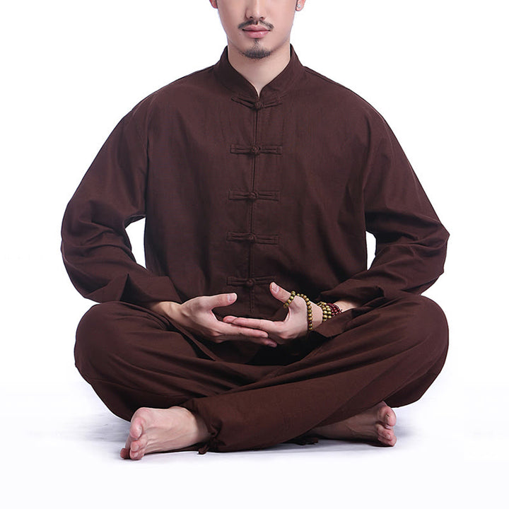 Conjunto de ropa para hombre, diseño de botones de rana china, Buddha Stones , meditación, oración, algodón, lino, espiritual, Zen, práctica de Yoga - Marrón (Manga larga) - US/UK/AU44，EU54 (3XL) - image 13
