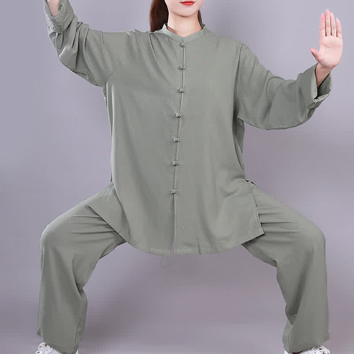 Conjunto de ropa unisex de lino y algodón con Buddha Stones, tai chi, qigong, oración, práctica espiritual zen - Verde - Manga larga - US14, UK/AU18, EU46 (3XL)  - image 19