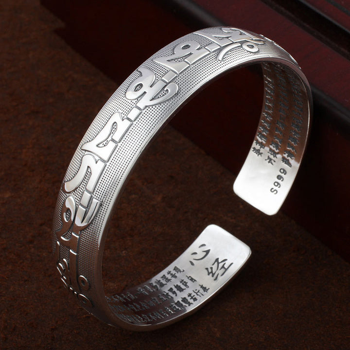 Brazalete de pulsera de oración y meditación de cobre blanco sánscrito tibetano con Buddha Stones