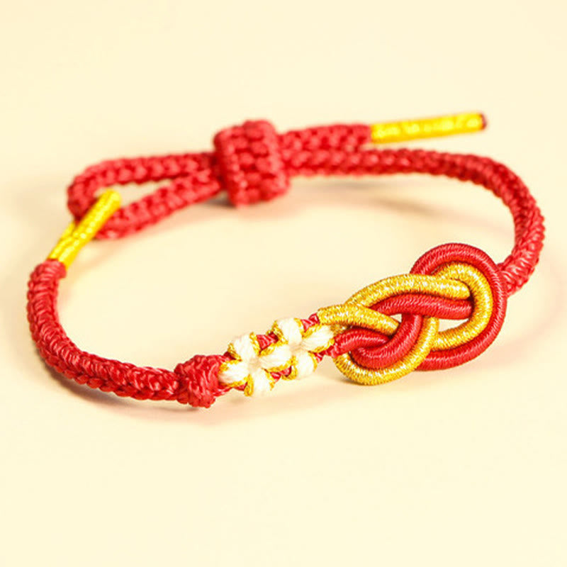 Pulsera de conexión de suerte con nudo de flor de melocotón, nudo de paz de ocho hilos hecho a mano con Buddha Stones