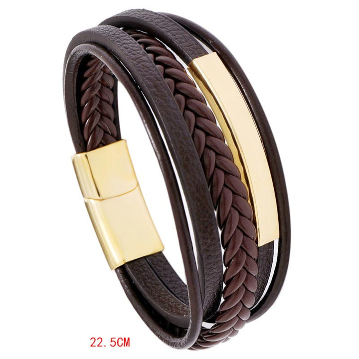 Pulsera de la suerte de cuero y acero titanio con diseño simple de Buddha Stones