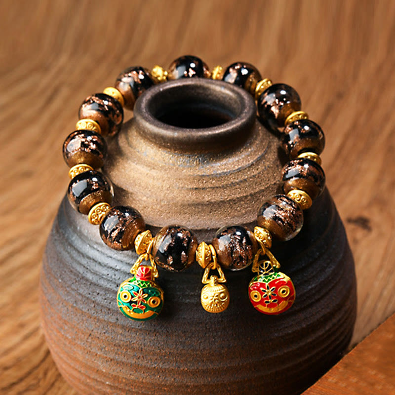 Pulsera de la fortuna con cuentas de cristal Liuli, dije de la familia de la bestia tragadora de oro con Buddha Stones - Negro - Familia de bestias devoradoras de oro - 12 mm - image 8