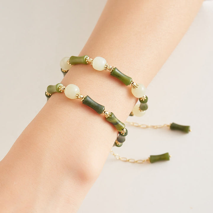 Pulsera de cadena de fuerza de la suerte de bambú con cuentas de vidrio de Buddha Stones