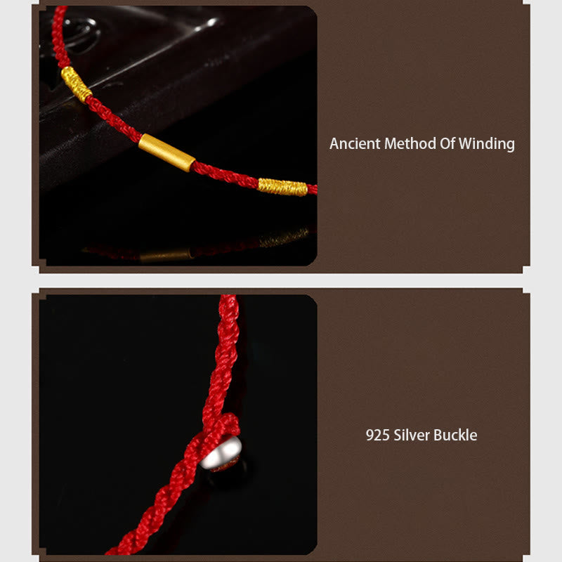 Pulsera de protección trenzada con nudos de deseos de cuatro hilos hecha a mano con cuentas de oro 999 de Buddha Stones