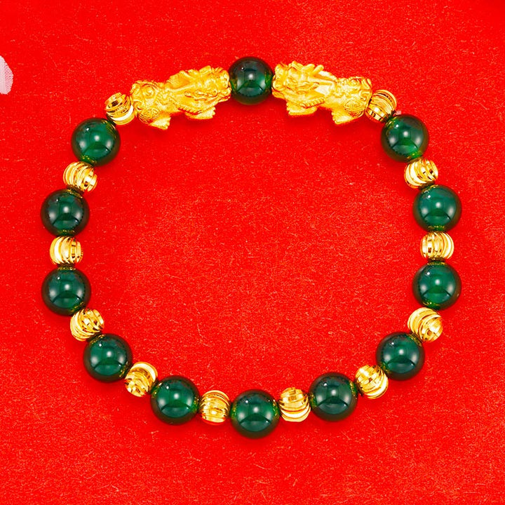 Pulsera de riqueza Pixiu doble dorada galvanizada con Buddha Stones