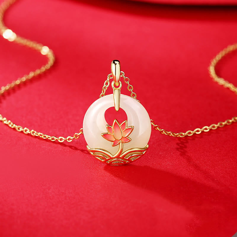 Collar con colgante de plata de ley 925 con Buddha Stones , jade blanco hetiano, flor de loto - image 2