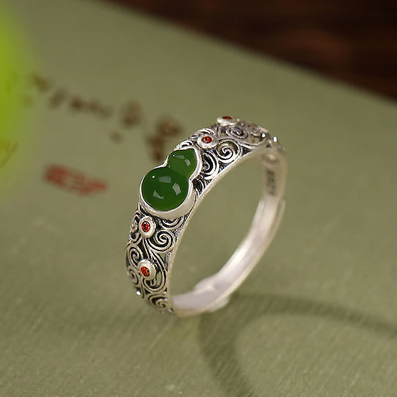 Anillo auspicioso de bendición de calabaza de jade cian de ágata roja de plata de ley 925 - Jade cian (Éxito♥Sanación) - image 5