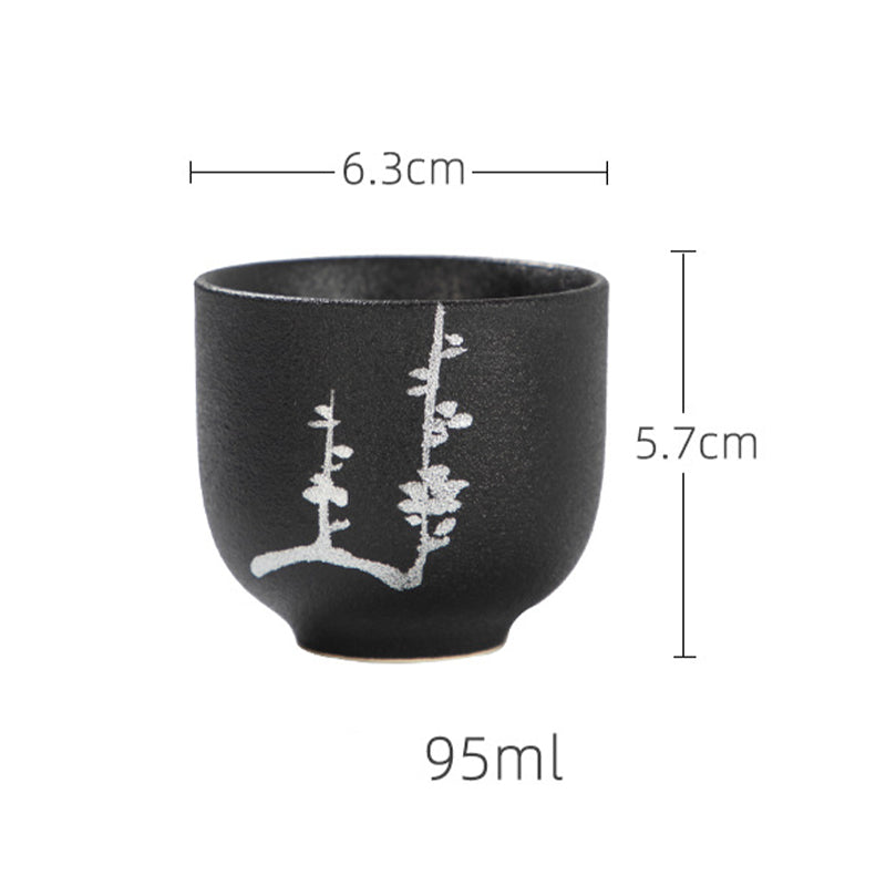 Buddha Stones, flor de loto pintada a mano, crisantemo de bambú, cerámica negra, taza de té de cerámica, taza de té de Kung Fu 95ml