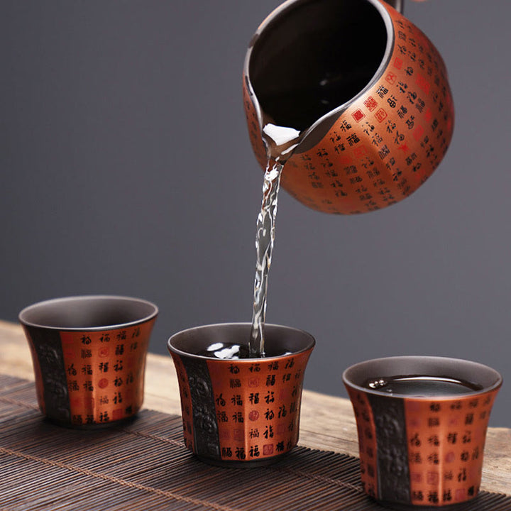 Taza de té de cerámica de arcilla púrpura con personaje Fu pequeño de Buddha Stones, taza de té de Kung Fu de 50ml