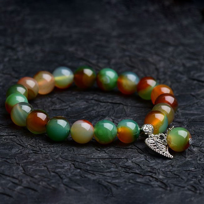Pulsera curativa de ágata verde natural tibetana con Buddha Stones