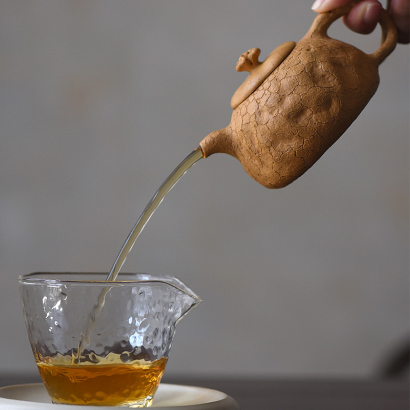 Tetera de kungfú de arcilla púrpura con textura de árbol Vintage hecha a mano con Buddha Stones 220ml