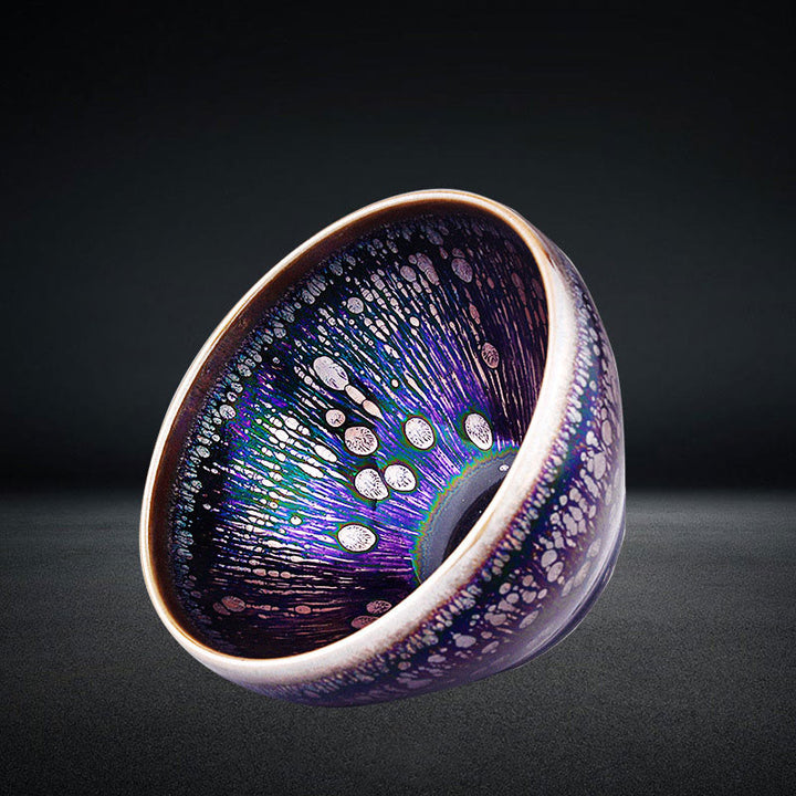 Taza de té de cerámica esmaltada púrpura Jianzhan chino hecha a mano con Buddha Stones , taza de té de cerámica Tenmoku Kung Fu