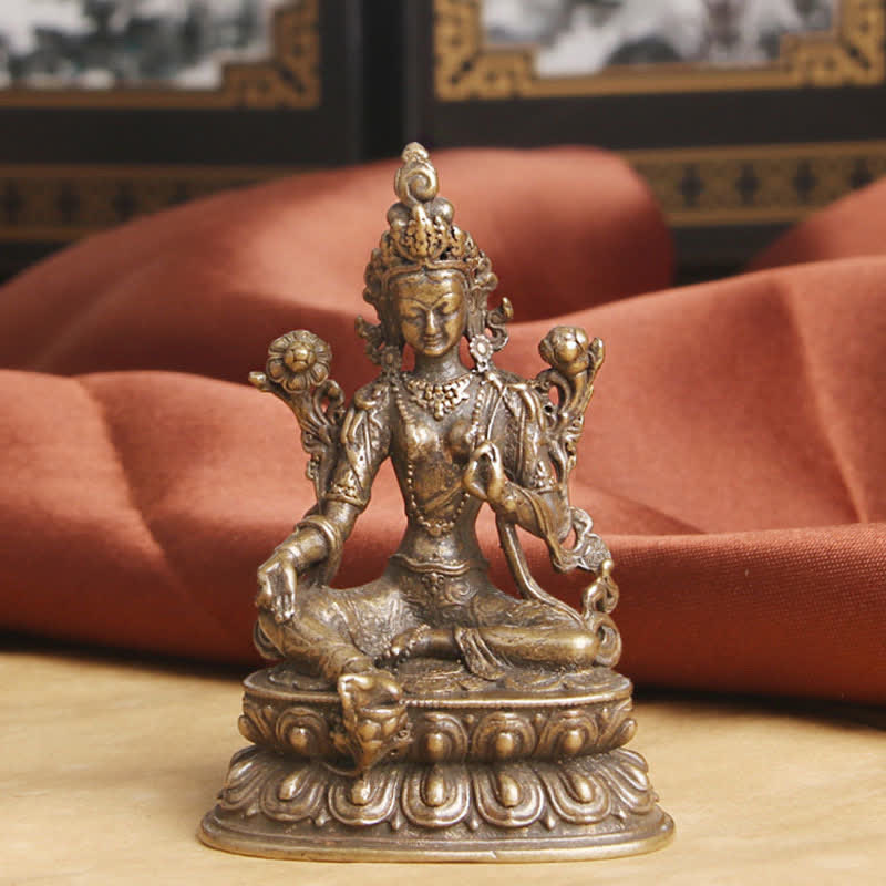 Bodhisattva Tara Verde Calma Esperanza Estatua Decoración de Cobre - image 2