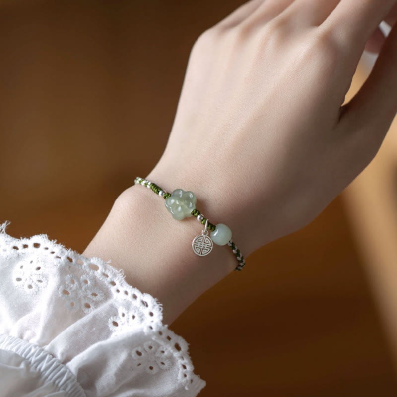 Pulsera trenzada hecha a mano con Buddha Stones , flor de ciruelo, flor de Jade, suerte y prosperidad