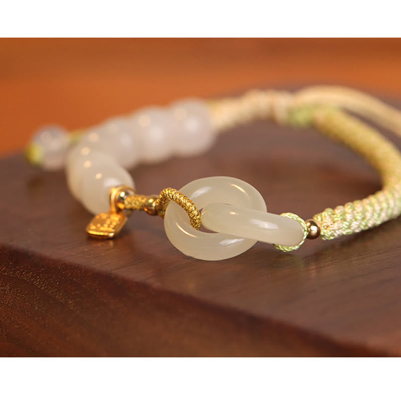 Pulsera trenzada con doble hebilla de paz y cuentas de jade hetiano natural, Buddha Stones, carácter Fu, abundancia