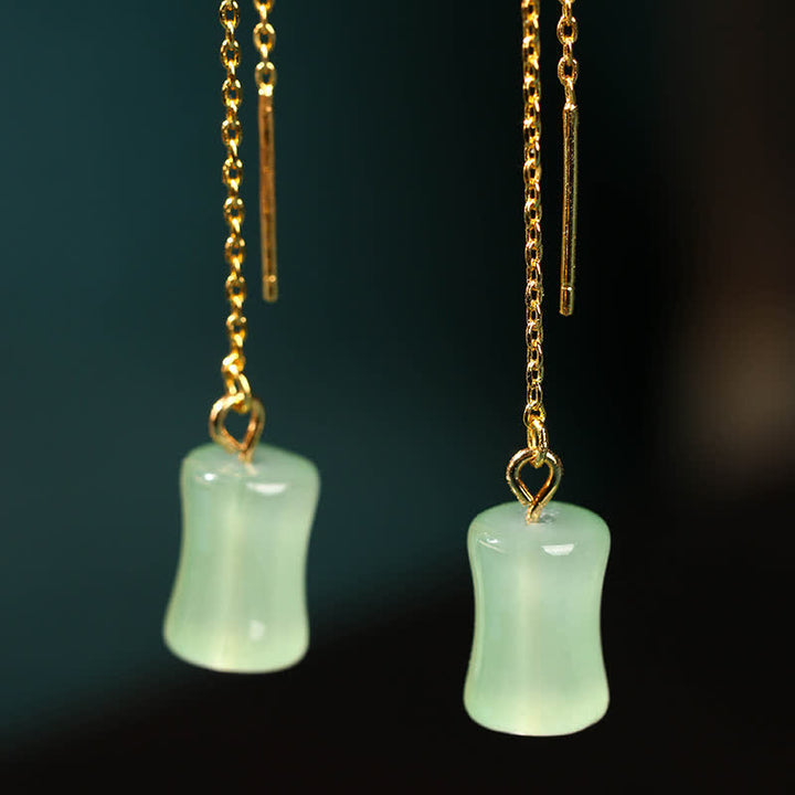 Pendientes colgantes de la suerte con diseño de bambú y jade de Buddha Stones