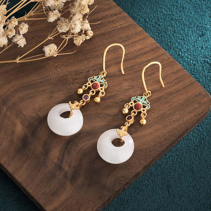 Pendientes colgantes de bendición de jade blanco FengShui