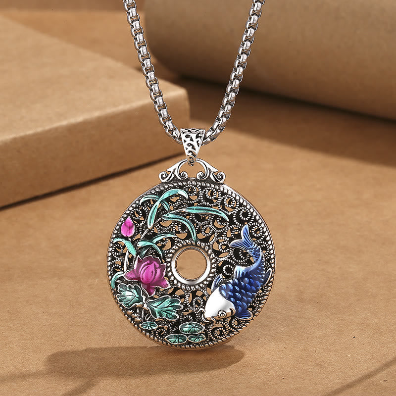 Buddha Stones Koi pez loto paz hebilla Fu carácter riqueza suerte collar colgante - Pez y cadena Lotus Koi - image 1