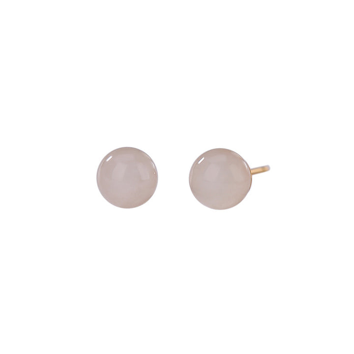 Pendientes de tuerca con bendición de jade blanco redondo de plata de ley 925 con Buddha Stones
