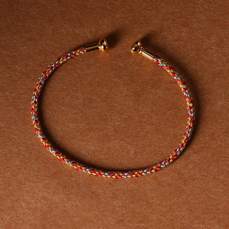 Pulsera de cuerda trenzada de la suerte hecha a mano con diseño simple de Buddha Stones - Rojo Naranja Gris - image 20