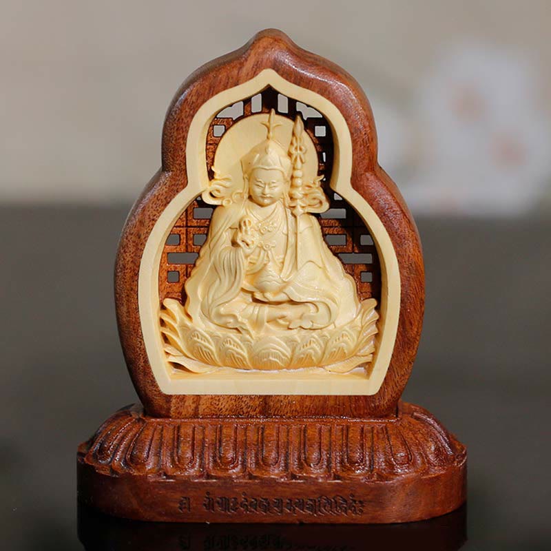Estatua decorativa de madera grabada de Guru Rinpoche Buddha Padmasambhavan Serenity - 7*7,5 cm - image 0