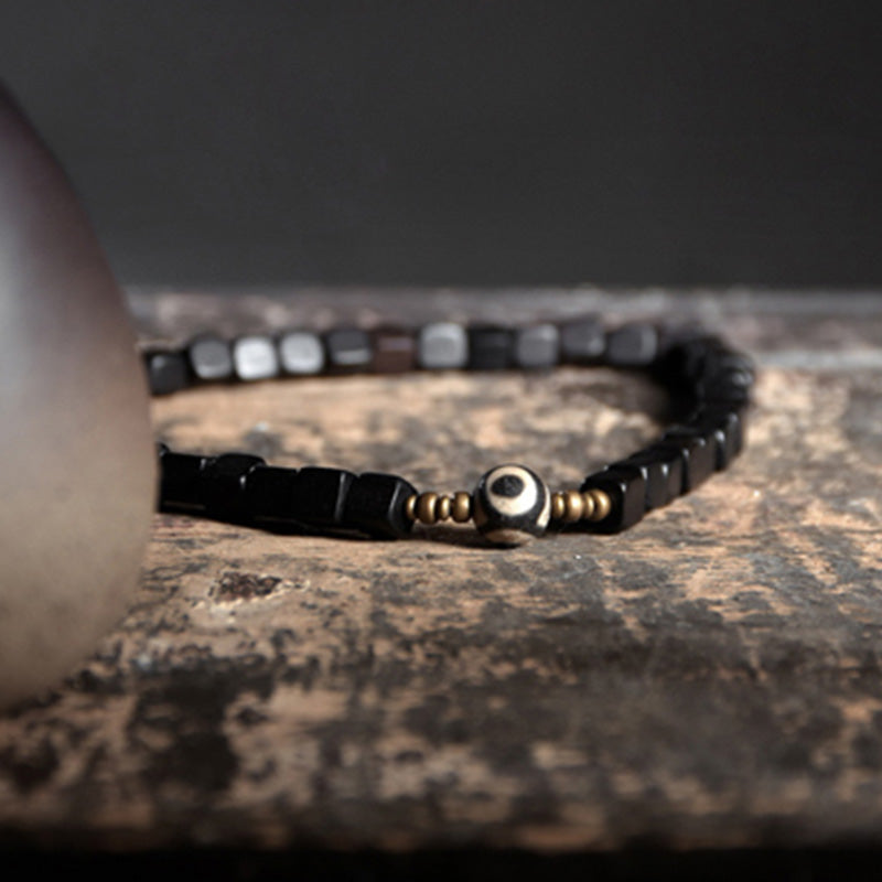 Pulsera de pareja de paz de cobre con cuentas Dzi de madera de ébano