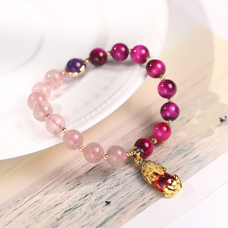 Pulsera de amor Pixiu de cuarzo fresa natural con Buddha Stones