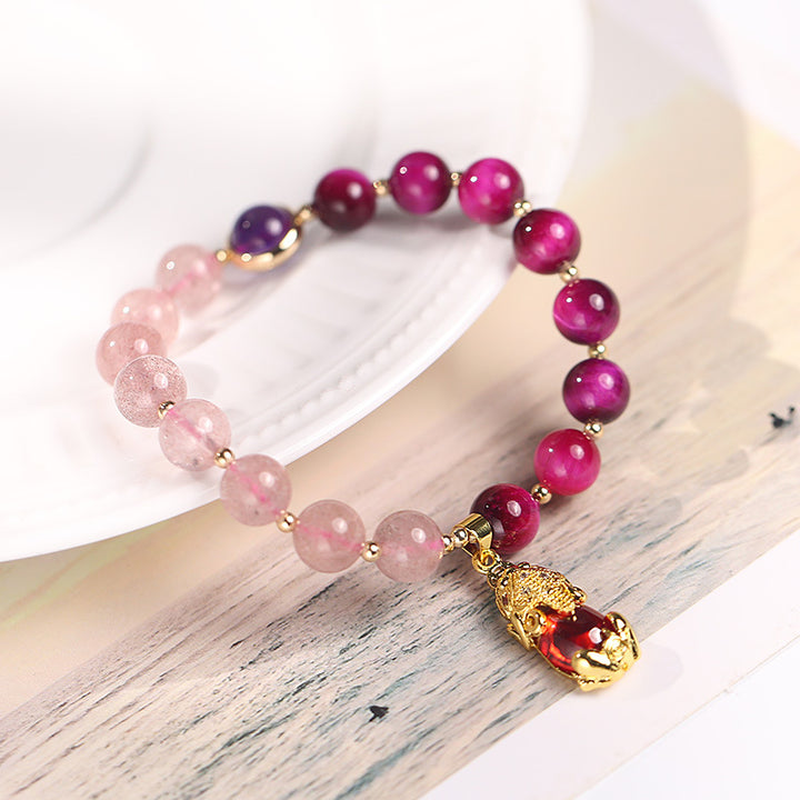 Pulsera de amor Pixiu de cuarzo fresa natural con Buddha Stones