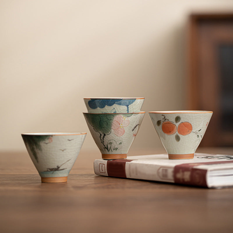 Taza de té de cerámica con Buddha Stones, bote de caqui, pez Koi, loto, taza de té de Kung Fu, 50ml