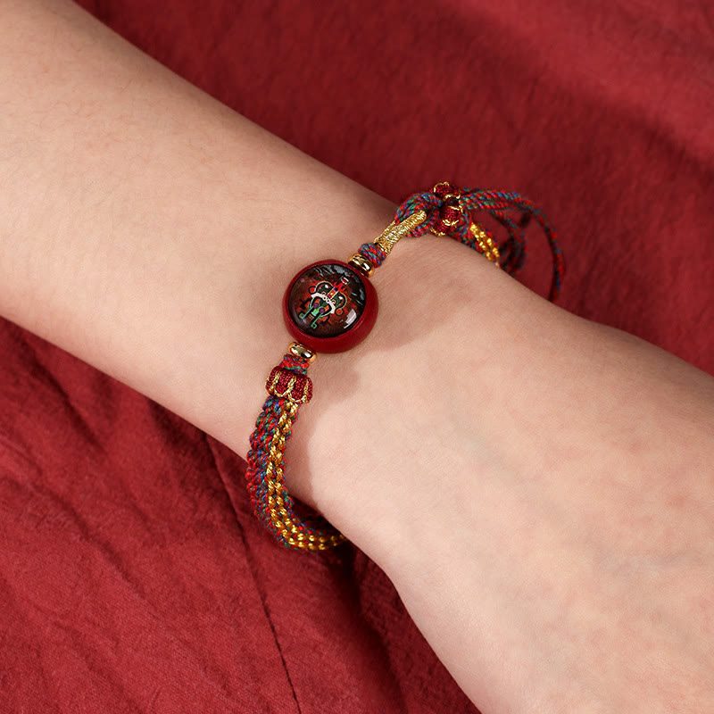 Pulsera trenzada con bendición de Thangka y cinabrio, cuerda colorida con Buddha Stones