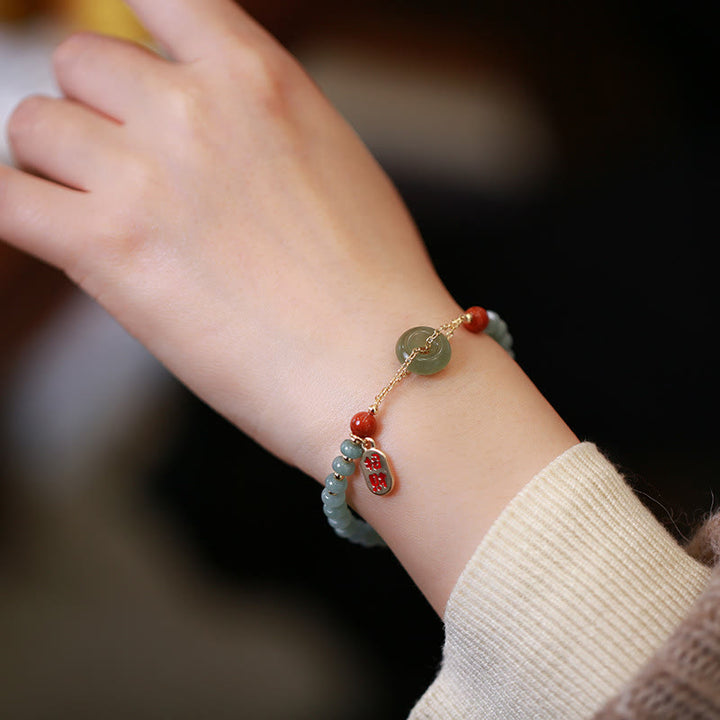 Pulsera de la suerte con hebilla de la paz, ágata roja, Jade Hetian Natural, Buddha Stones