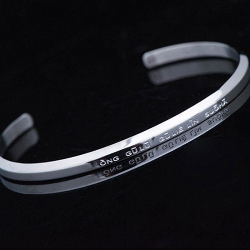 Pulsera de protección de bendición de acero titanio con grabado de seis palabras verdaderas de Buddha Stones