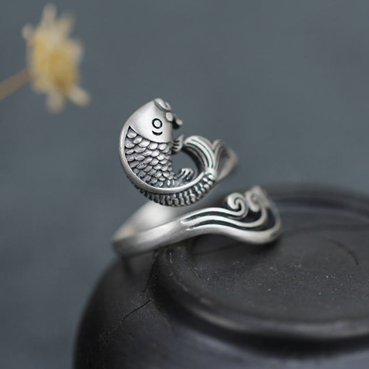 Anillo de plata de ley 925 con Buddha Stones , pez koi, ondulación de agua, suerte y riqueza - image 1