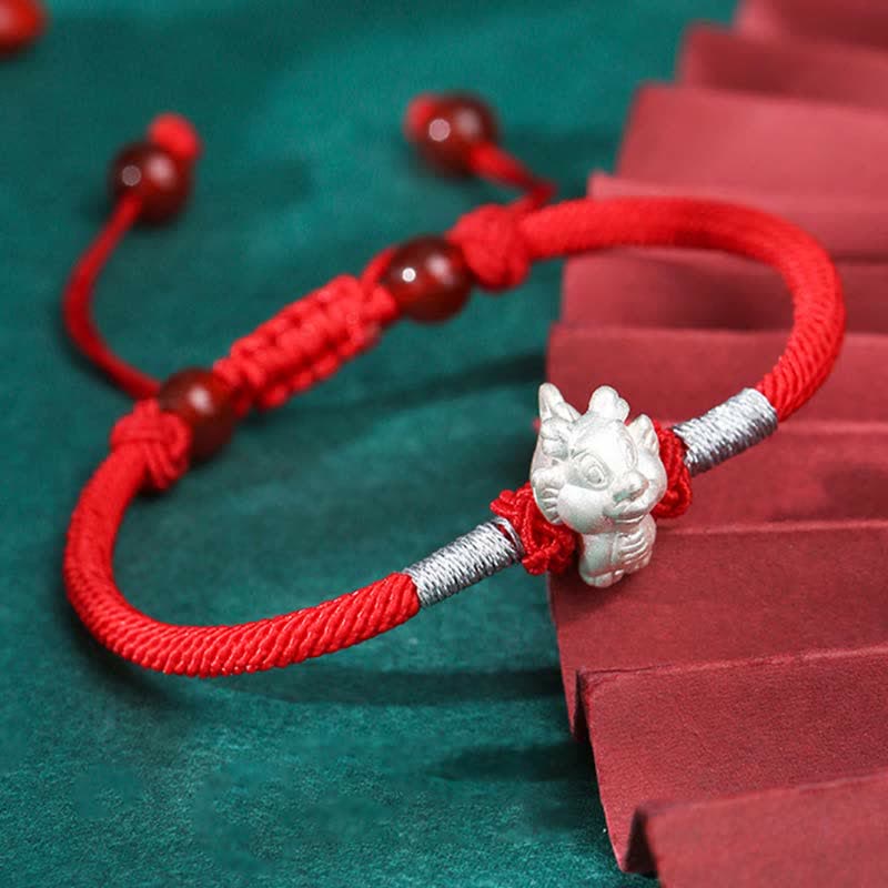 Pulsera de hilo rojo de la fuerza de la suerte del zodíaco chino de plata de ley 999 con Buddha Stones - Dragón (tamaño de la pulsera: 15,5 cm + 8 cm) - image 10