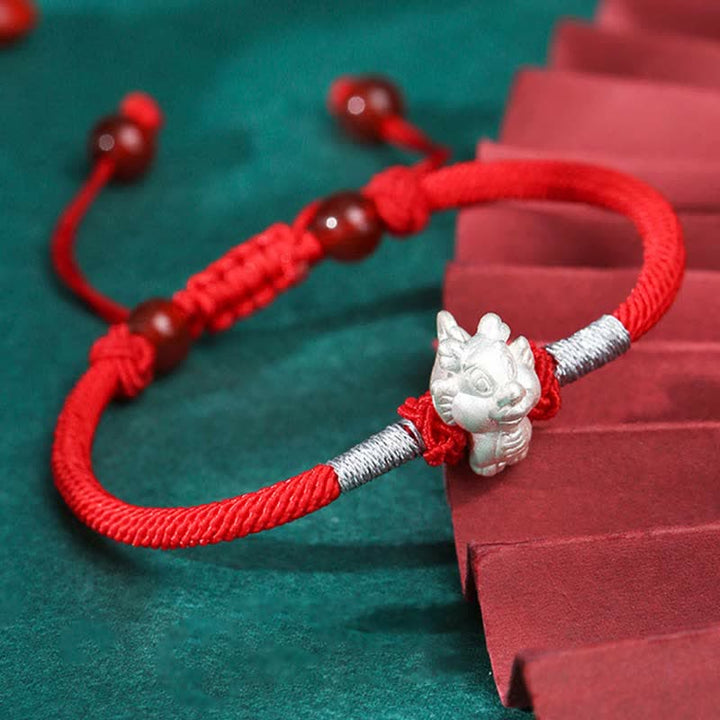 Pulsera de hilo rojo de la fuerza de la suerte del zodíaco chino de plata de ley 999 con Buddha Stones - Dragón (tamaño de la pulsera: 15,5 cm + 8 cm) - image 10