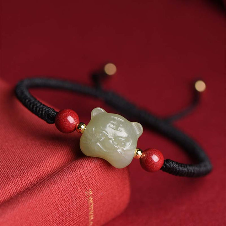 Pulsera de hilo de tigre de la suerte con cinabrio de jade y Buddha Stones