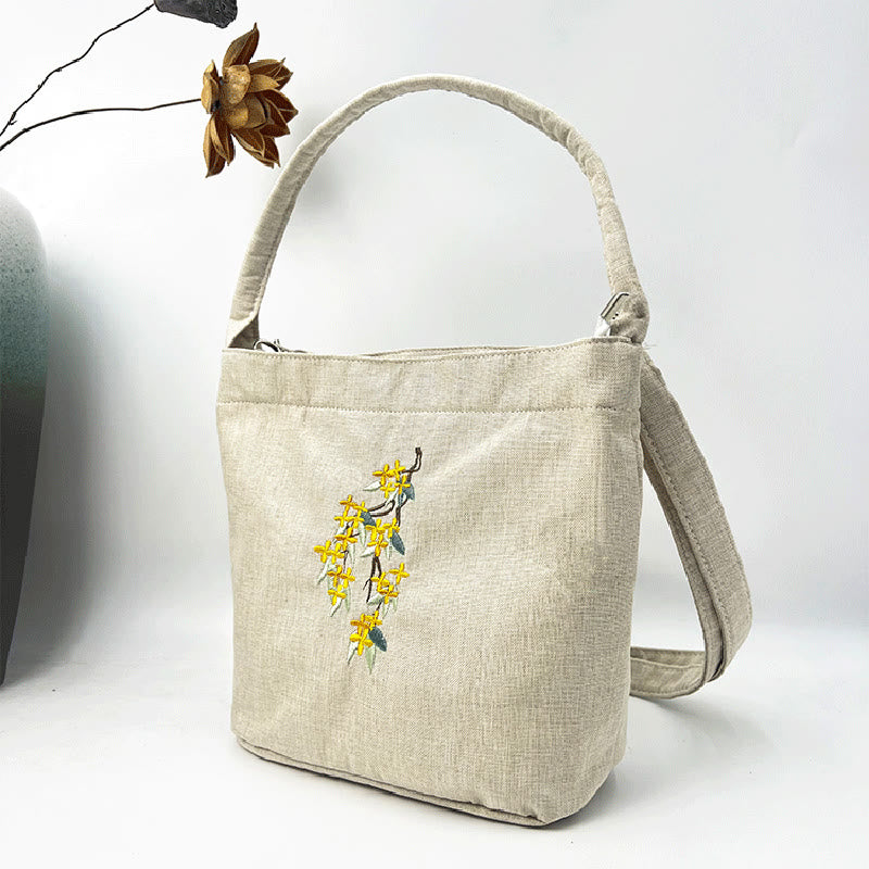Buddha Stones, glicina, ciruela, loto, flor de cerezo, algodón, lino, lona, bolso cruzado, bolso de hombro
