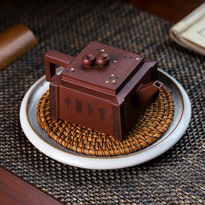 Buddha Stones Yixing, todo hecho a mano, Gomoku, juego de ajedrez, tetera cuadrada de Kung Fu de arcilla púrpura, 280ml