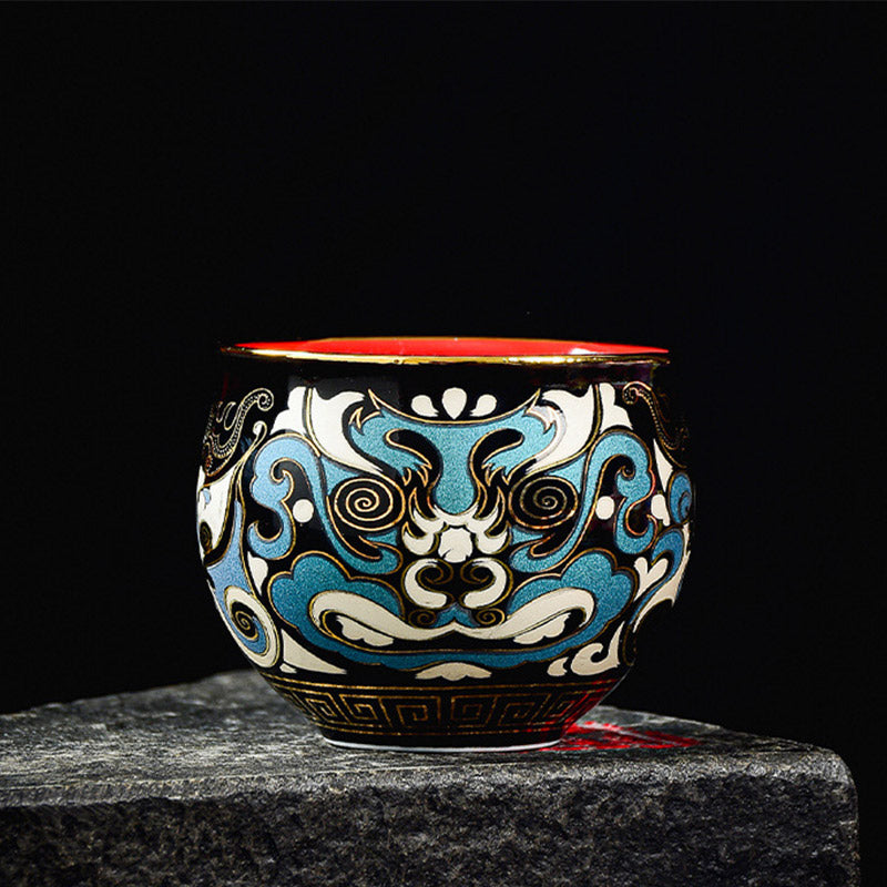 Taza de té de cerámica con diseño de máscara de Ópera de Pekín, Buddha Stones , Gaiwan Sancai, taza de té de Kung Fu y platillo con tapa, tetera