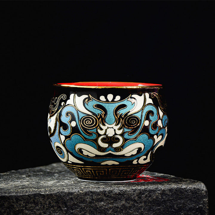 Taza de té de cerámica con diseño de máscara de Ópera de Pekín, Buddha Stones , Gaiwan Sancai, taza de té de Kung Fu y platillo con tapa, tetera