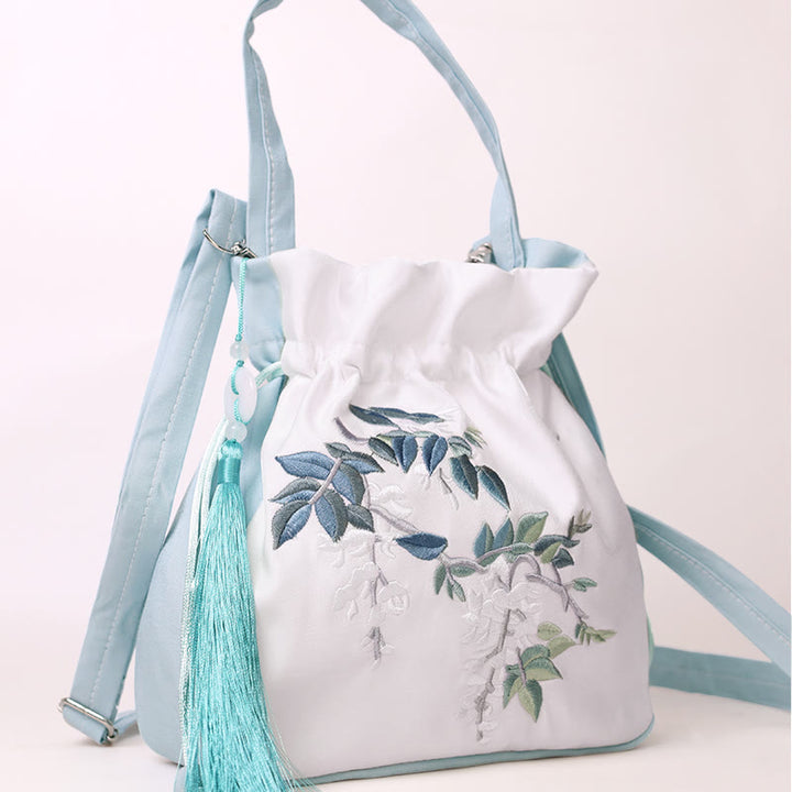 Buddha Stones Flores bordadas Wisteria Lily Algodón Lino Tote Bolso bandolera Bolso de hombro Bolso