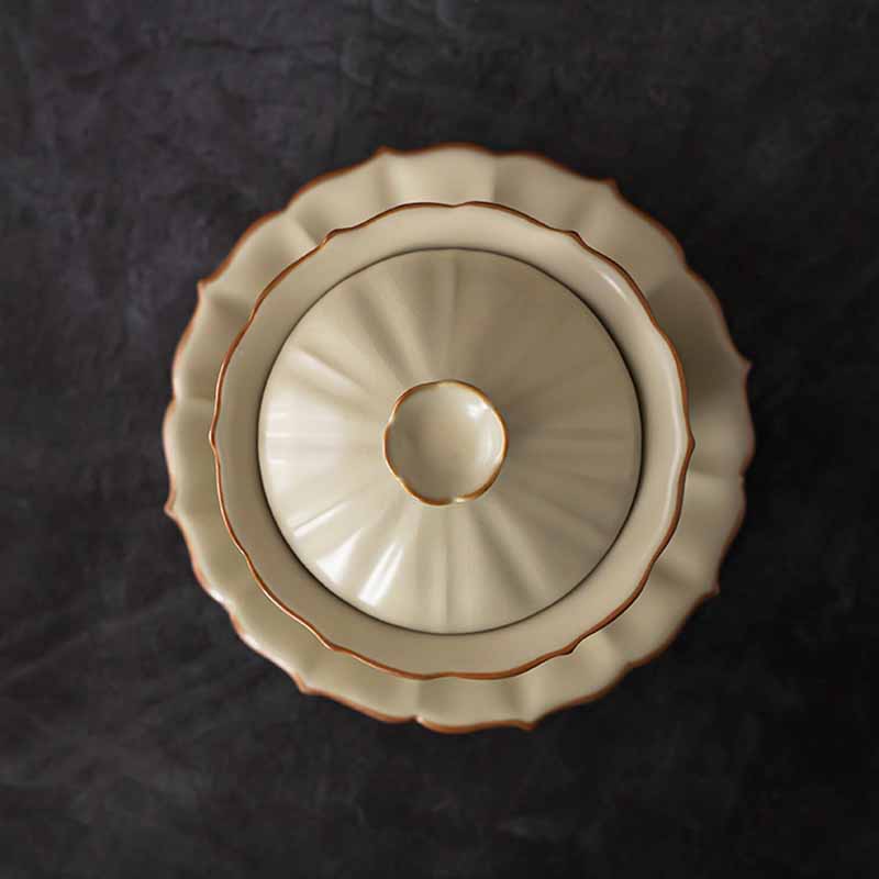 Buddha Stones, forma de flor de ciruelo Beige, rama de melocotón, taza de té de cerámica Gaiwan Sancai, taza de té de Kung Fu con tapa