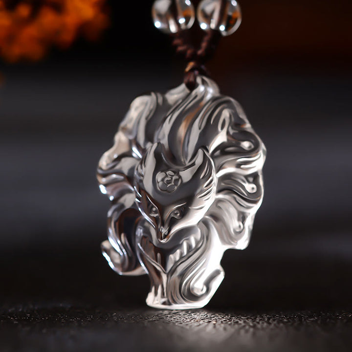 Buddha Stones, amatista Natural, cristal blanco, citrino, colgante de collar de la suerte de zorro de nueve colas