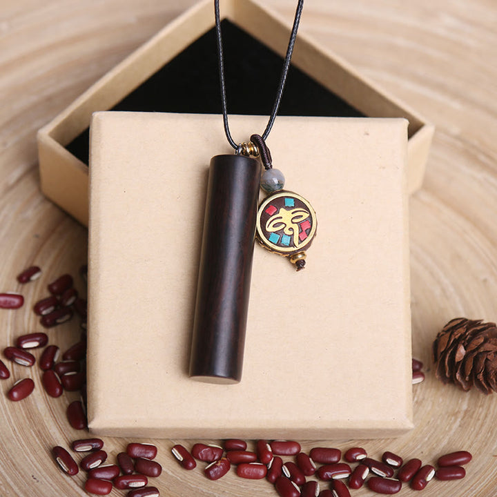 Colgante de collar de paz y calma con cuentas Dzi de madera de ébano tibetano - 5,5*1,2 cm - image 4