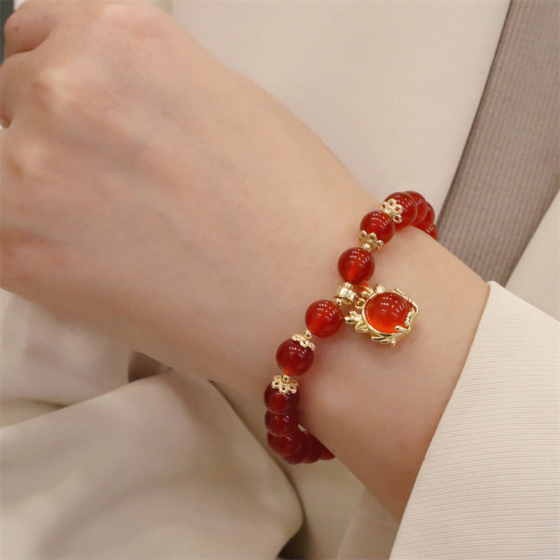Buddha Stones Año del Dragón Ágata Roja Jade Hebilla de la Paz Pulsera de Éxito del Personaje Fu