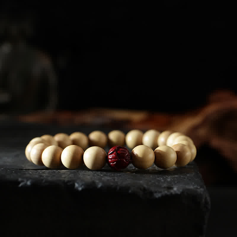 Pulsera de la riqueza de la suerte del Tíbet, madera de melocotón, loto, cinabrio, Bagua, Yin Yang