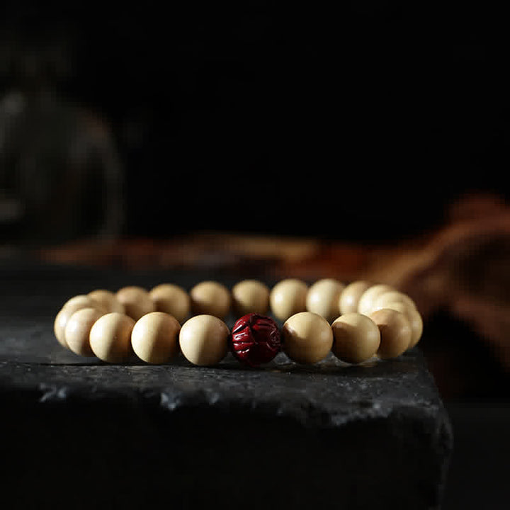 Pulsera de la riqueza de la suerte del Tíbet, madera de melocotón, loto, cinabrio, Bagua, Yin Yang
