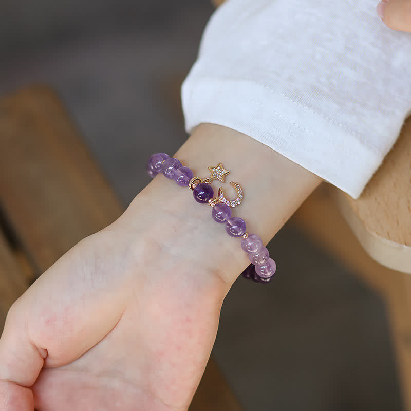 Pulsera curativa de estrella de luna de cristal de amatista