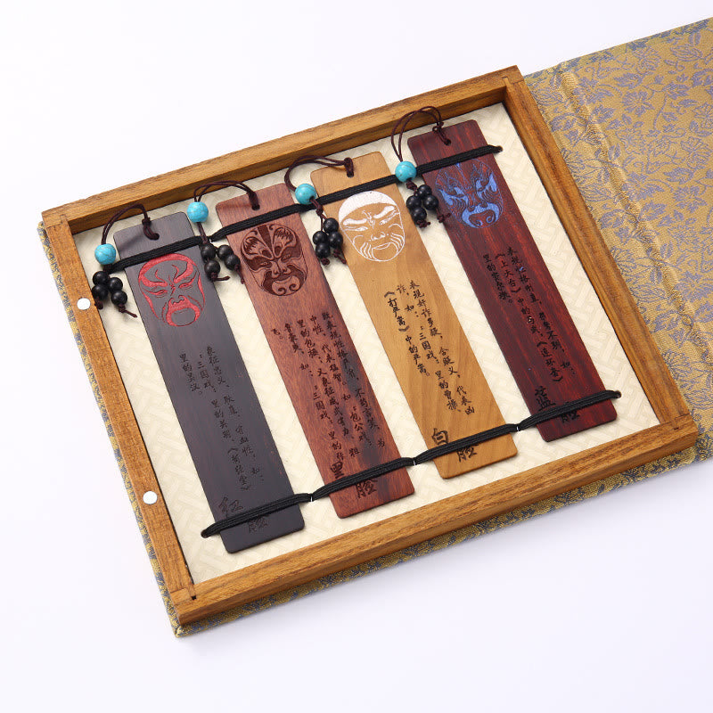 Buddha Stones, 4 Uds., cuatro estaciones, ciruela, orquídea, bambú, crisantemo, ópera de Pekín, marcapáginas de madera con caja de regalo